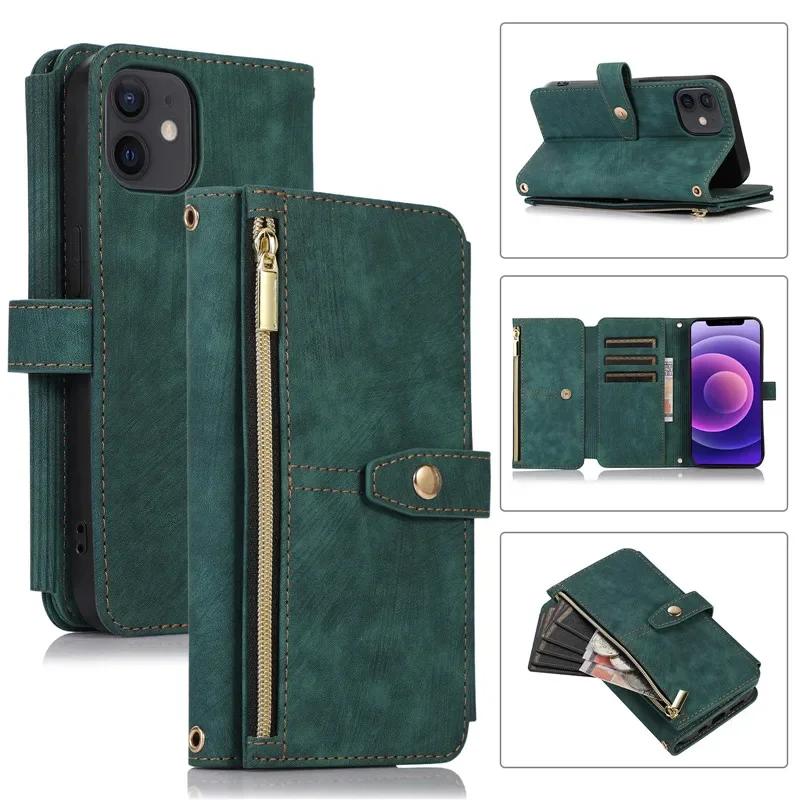 

Long Lanyard Flip Leather Phone Case for iPhone 17 Air 16E 16 Pro Max 15 Plus 14 13 12 11 XS XR X Zipper Wallet Multi Card Cover iPhone 11