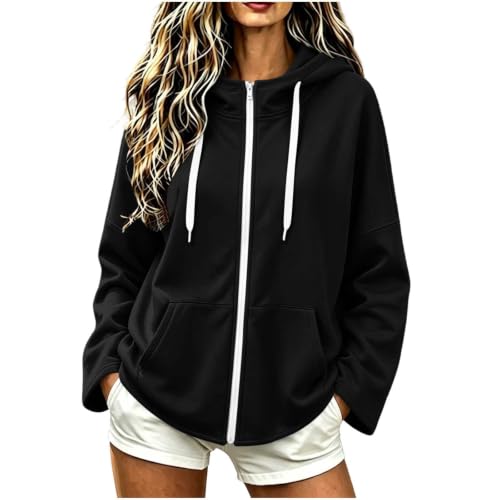 Women's Casual Loose Fit Color Hooded Long Sleeve Sweatshirt with Front Pocket