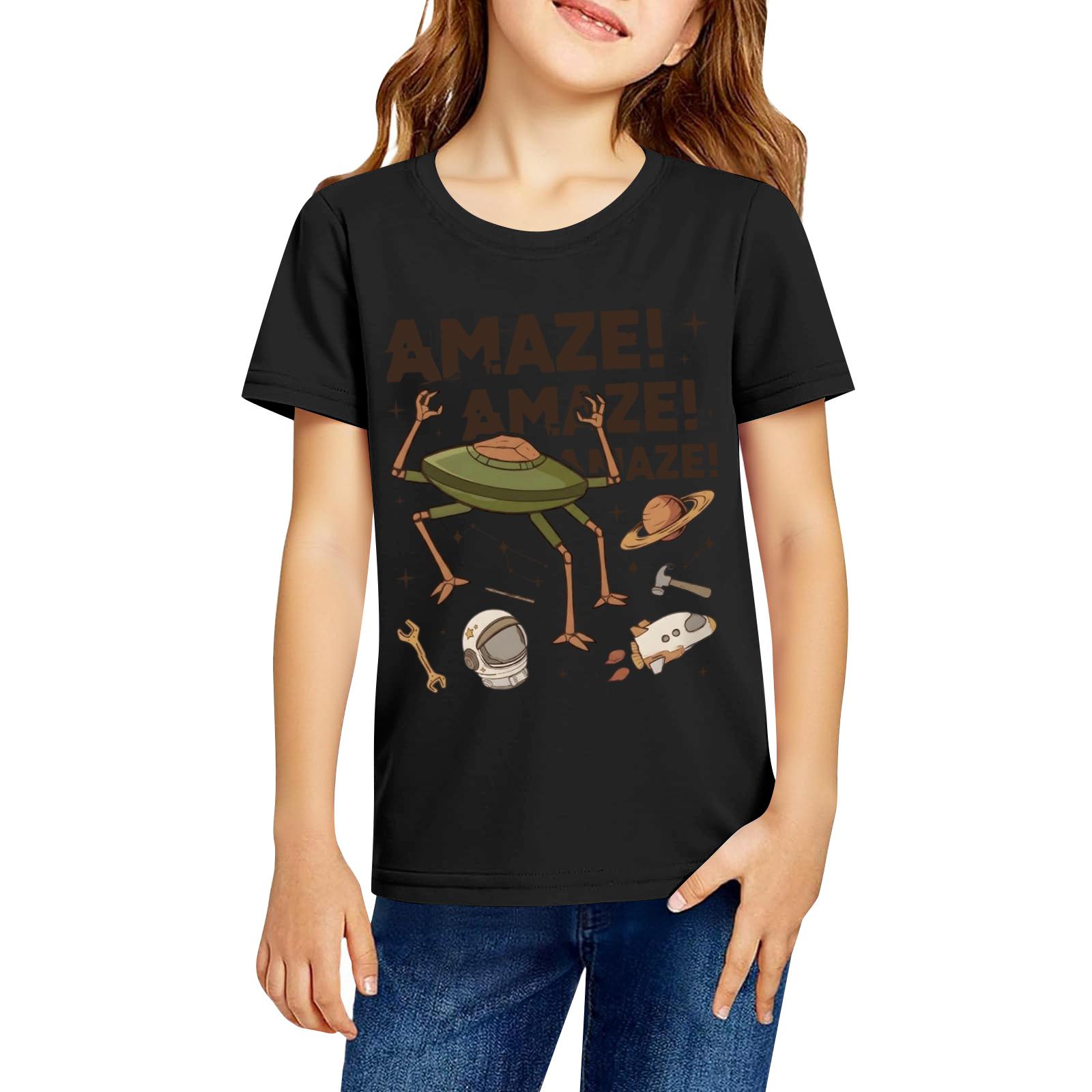 

Модная рабочая одежда с короткими рукавами и круглым вырезом, топы с принтом для детских летних топов 100 чёрный