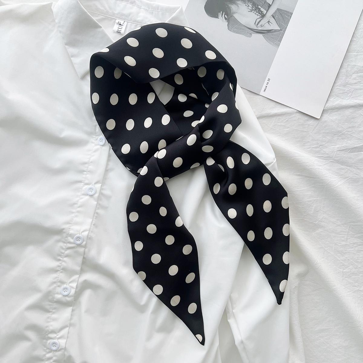 

Весенний шелковый шарф в горошек, повседневный, универсальный, декоративный шарф, женская повязка на голову, имитация шелка, длинный шарф-лента, пояс 165cm