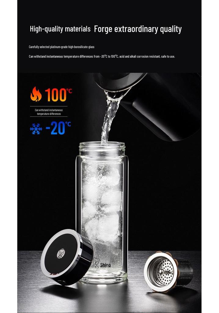 Dual-Layer Antibacterial Glass Cup for Women & Men - Compact Business, Travel, Office, or Car Use.