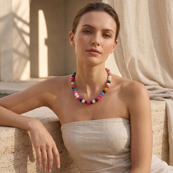 Klobiger Bunter Perlen-Choker Harzperlen-Halskette Boho Urlaubs-Halskette für Damen Tägliches Tragen Sommer Strandurlaub Schmuck