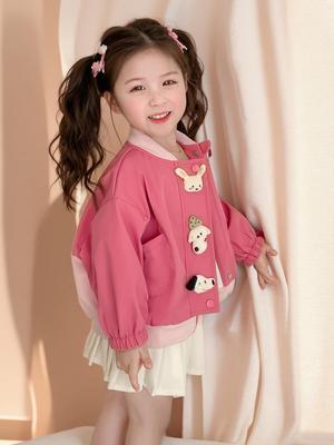 2025 Spring and Autumn Girls' Baseball Jacket - Fashionable Baby and Children's Top