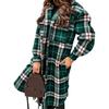 Women Woolen Coat Autumn Winter Plaid Print Turn Down Collar Long Sleeve Flap Pockets Outerwear