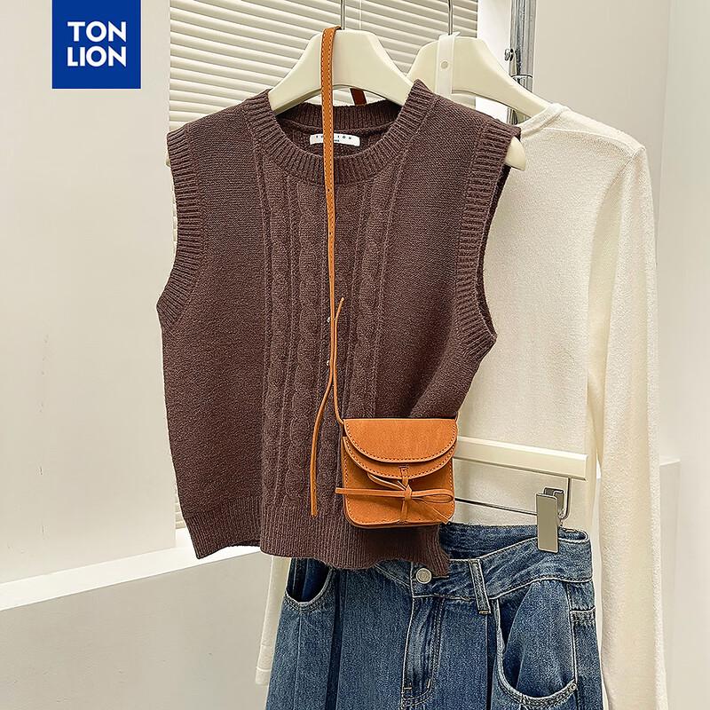 TonLion Women's Cable Knit Round Neck Vest