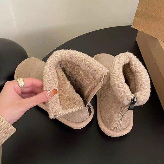 Bottes d'hiver 2024 en coton velours chaud, bottes polyvalentes rétro à semelles épaisses pour femmes, bottes courtes moelleuses, bottes de neige résistantes au froid