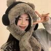 Bear Design Ear Muff Scarf Set Connected Hood Plush Neck Warmer for Winter Cycling Cold Weather Windproof Warm