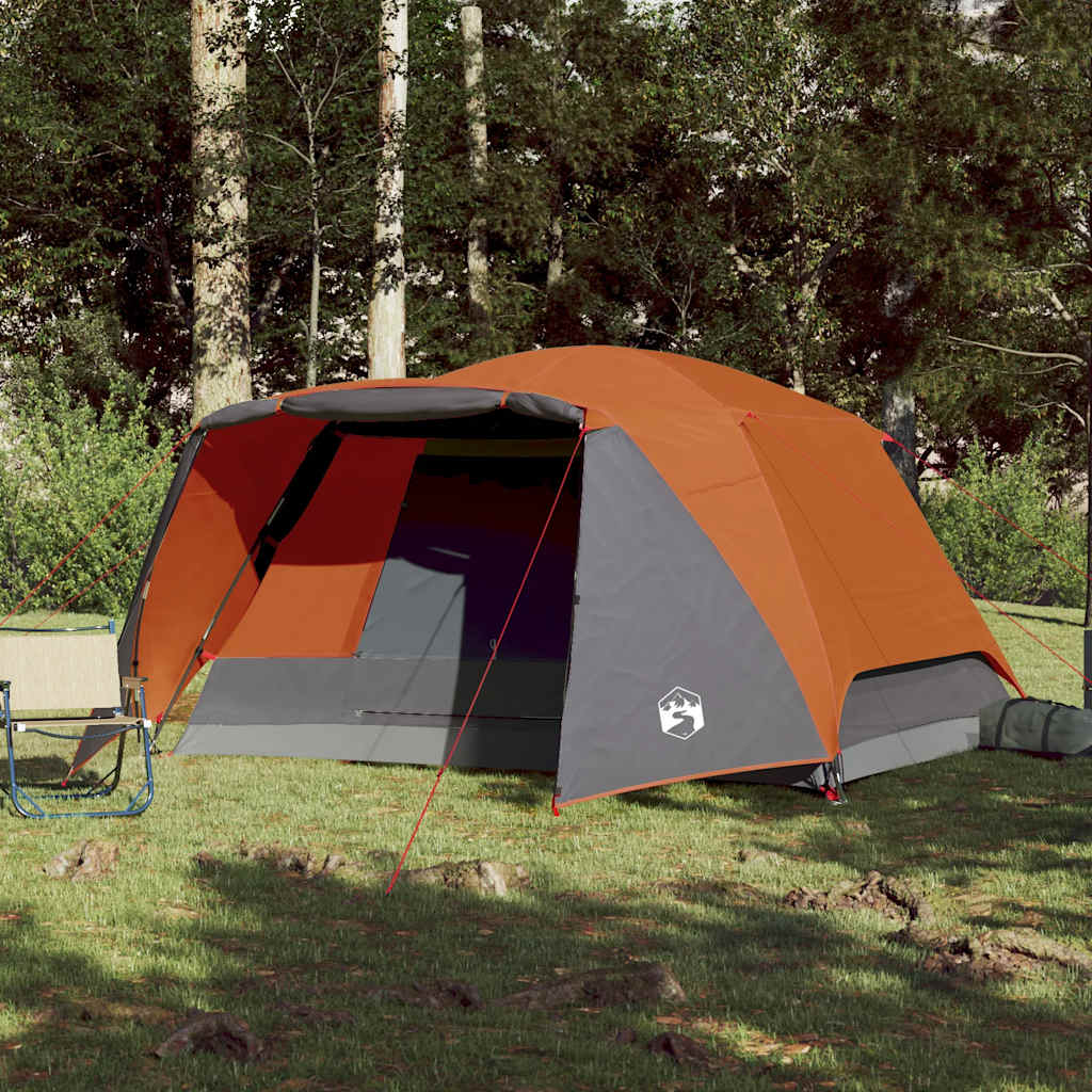 4 Person Camping Tent with Awning Orange Waterproof