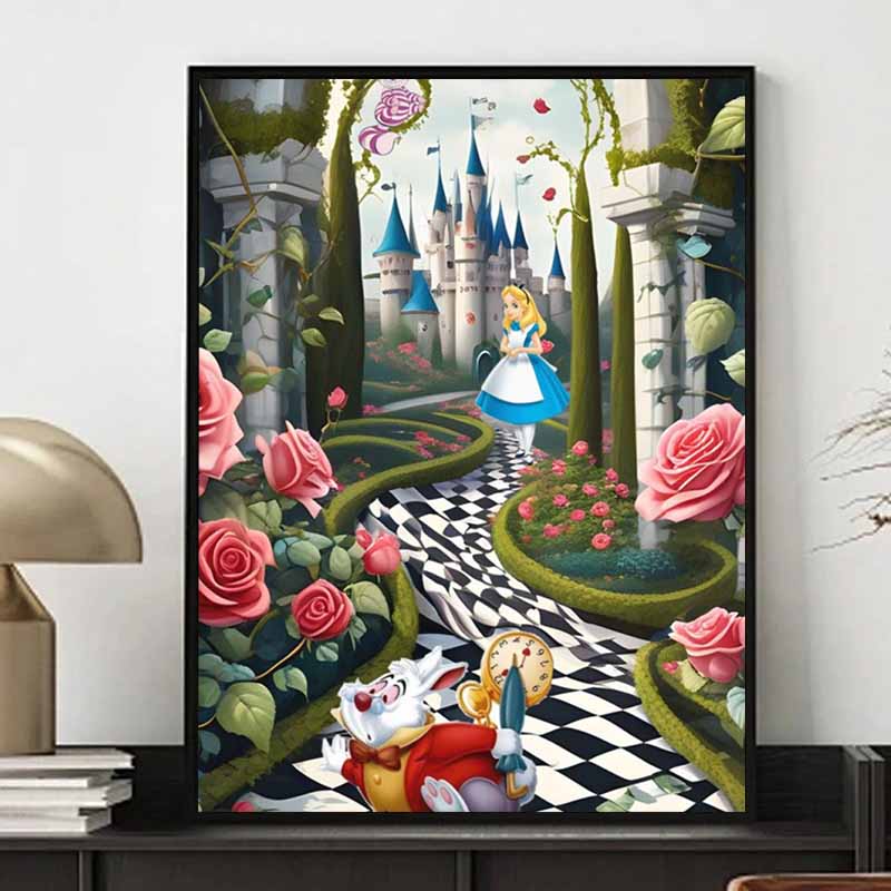 Disney 5D DIY Diamond Painting Iconic Scene Illustrations From Alice In Wonderland Cartoon Full Diamond Mosaic Art Wall Decoration Set