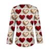Women's Valentine's Day Love Heart Print Fashion Casual Long Sleeve V-Neck Button Neck Top