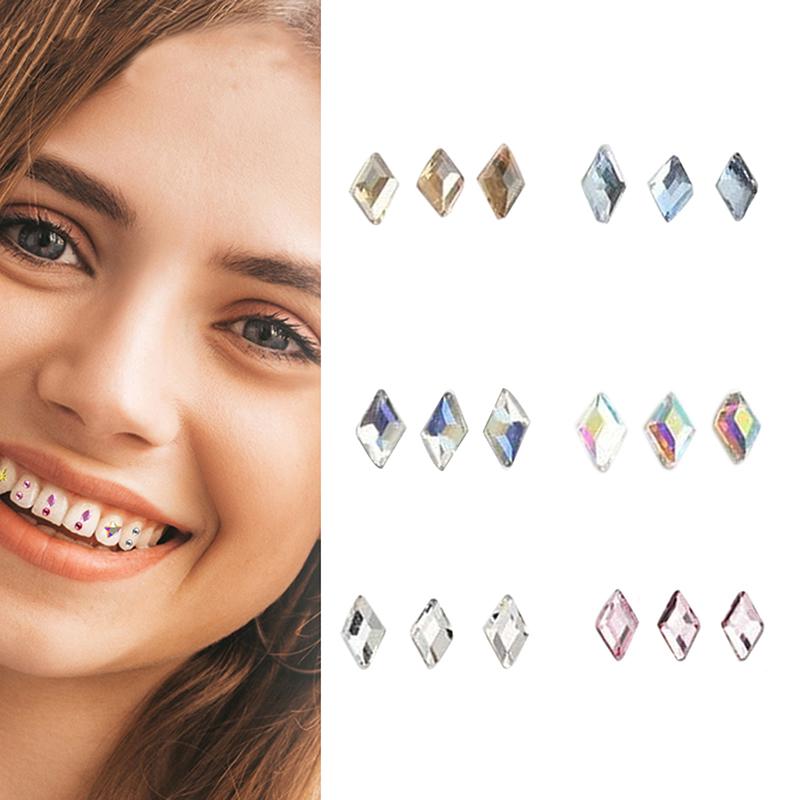 5Pcs Dental Tooth  Rhombus Shapes Ornament Diamond Multicolour Shiny Teeth Jewelry Decoration