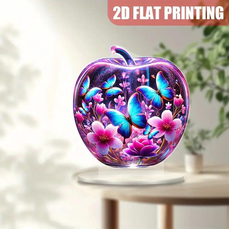 2D Flat Apple Butterfly Dreamy Crystal Acrylic Desktop Decoration, with Base, Suitable for Wall Decoration, Porch, Room, Villa, Accents Home, Hallway,