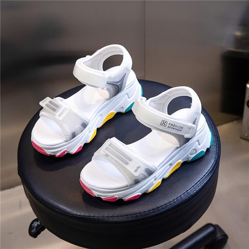 

Летние радужные сандалии на толстой подошве женские 2025 новые для улицы универсальные дышащие плоские туфли детские на липучке повседневные женские туфли 40