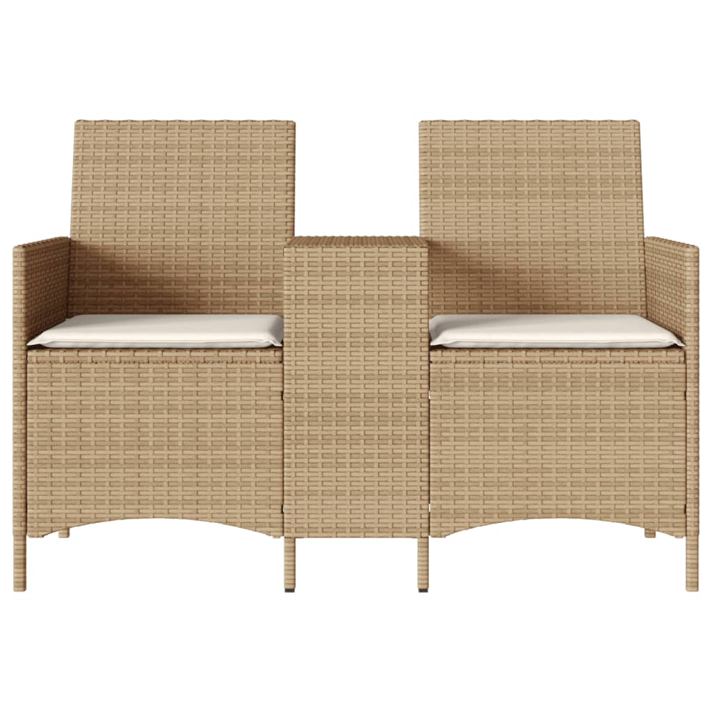 Vidaxl Garden Sofa 2-Seater. With Table And Cushions, Beige Rattan Pe