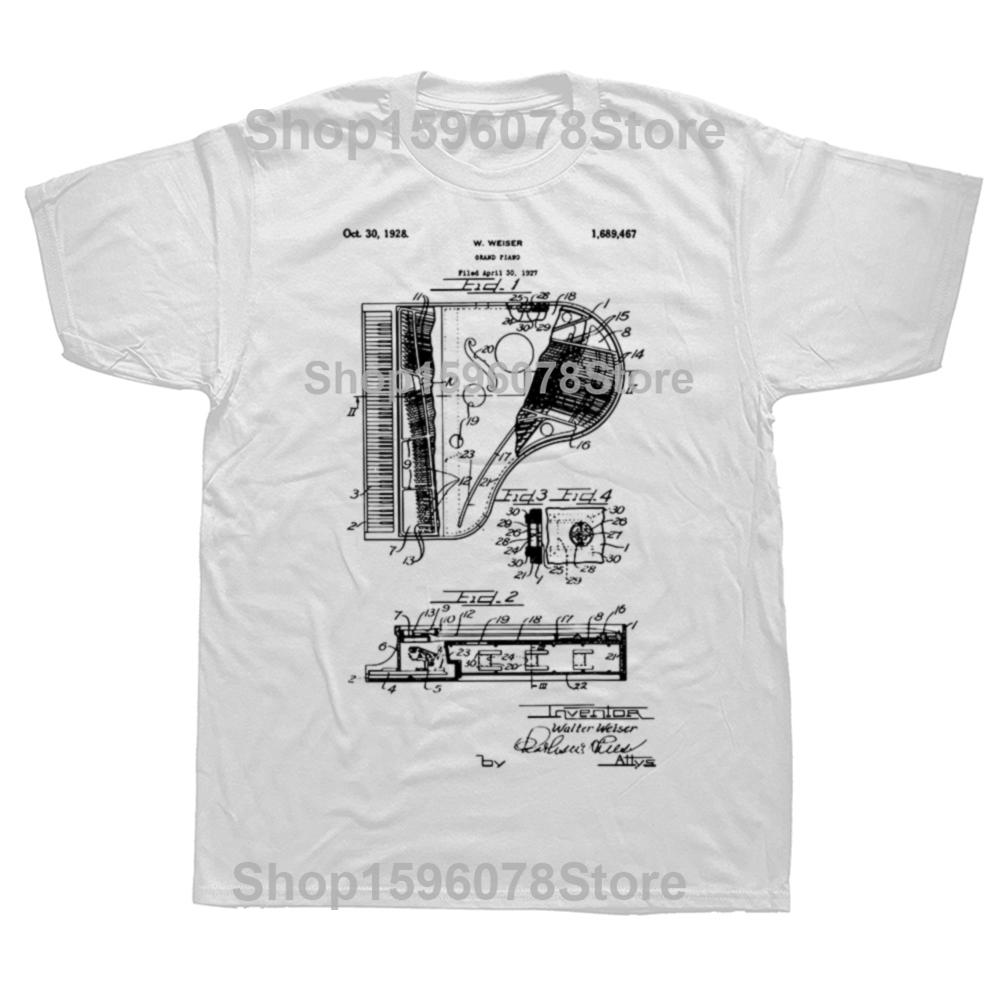 Funny Grand Piano Patent Graphic 100% Cotton T-shirts Men Women's Fashion Casual Tshirt Loose Oversized Streetwear T Shirt