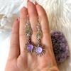 Bohemia Purple Crystal Sun Sliver Color Stainless Steel Tarot Hand Dangle Earrings for Women Halloween Party Wizard Jewelry Gift