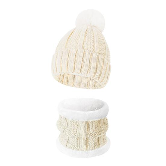 3Pcs/Set Winter Knitted Scarf Gloves Set Pom Pom Ball Fleece Lining Brimless Hat Touchscreen Gloves Neck Warmer Set