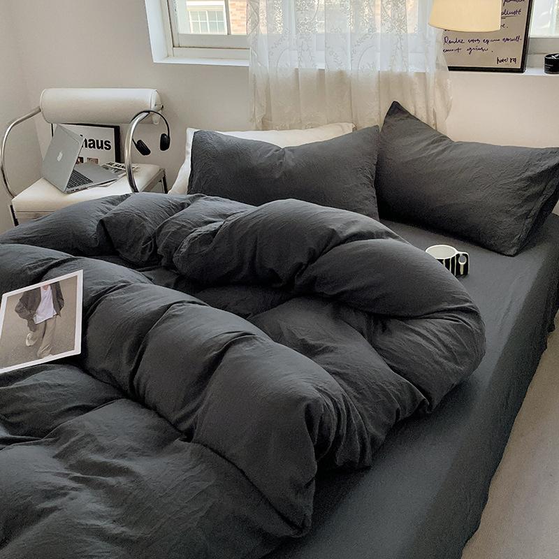 Bed Sheet Quilt Cover Nude Sleeping Pure Cotton Four-piece Set Washed Cotton Soft Bed Sheet Quilt Cover Solid Color Bedding