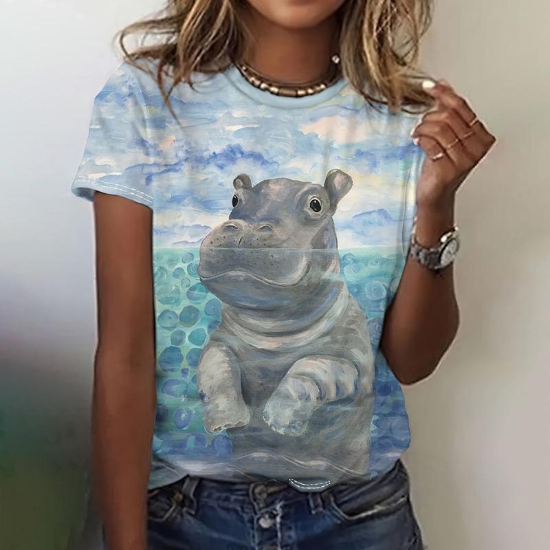 Summer Fashion Women Blouse Cartoon Animal T-Shirts O-Neck Casual Ladies Female O-Neck Top Funny Short Sleeve Loose Basis Tops