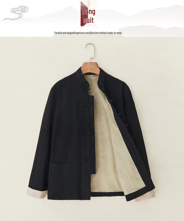 Men's Autumn-Winter Tang Suit: Warm Cotton Linen Long-Sleeve Traditional Chinese Jacket