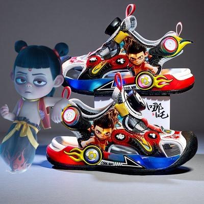 Boys Sandals Summer 2025 New Rotary Button Children's Beach Shoes Cartoon Boys Glowing Sports Sandals Tide