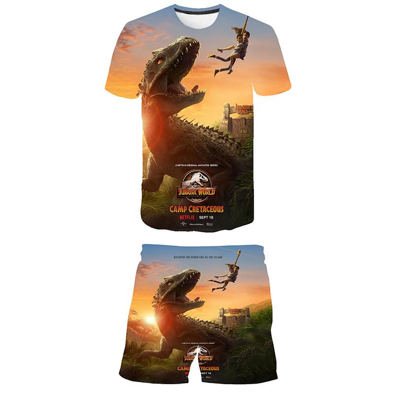 

Комплекты детской одежды, летняя футболка для маленьких мальчиков и девочек, футболка в стиле Харадзюку «Мир Юрского периода» + штаны, костюмы из 2 предметов, детская одежда для мальчиков 140