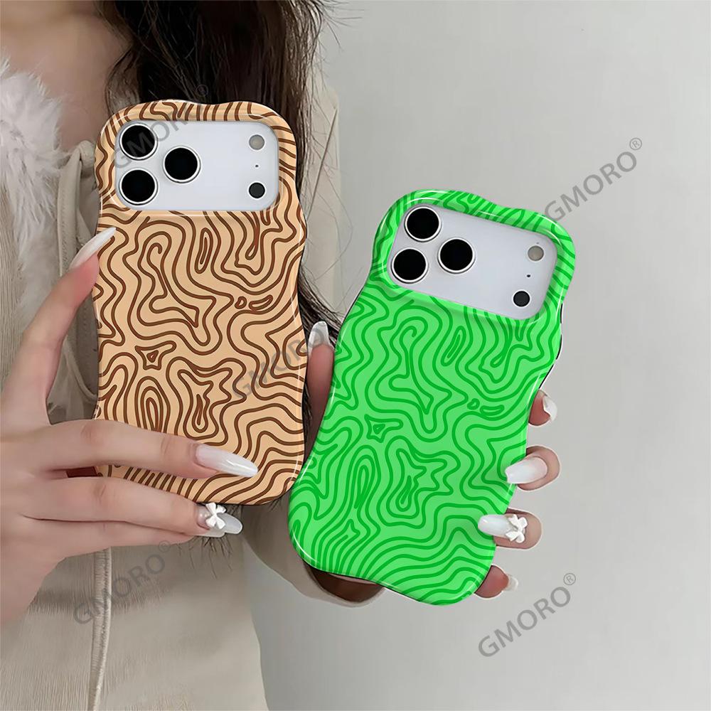 Tide and Cool Contrasting Colors Irregular Wavy Pattern Mobile Phone Case Apple 15 Wavy Film Two-in-one iPhone17 European and American Style