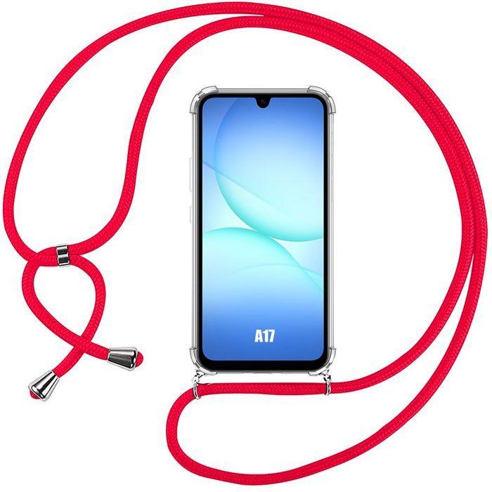 Coque pour Samsung Galaxy A17 4G/5G, Silicone Antichoc Renforcé avec Bandoulière Rouge Réglable