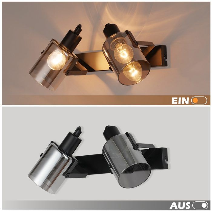 Deckenleuchte - NETTLIFE - 2 Leuchtmittel - E14 - 350° drehbar - Geräuchertes graues Glas