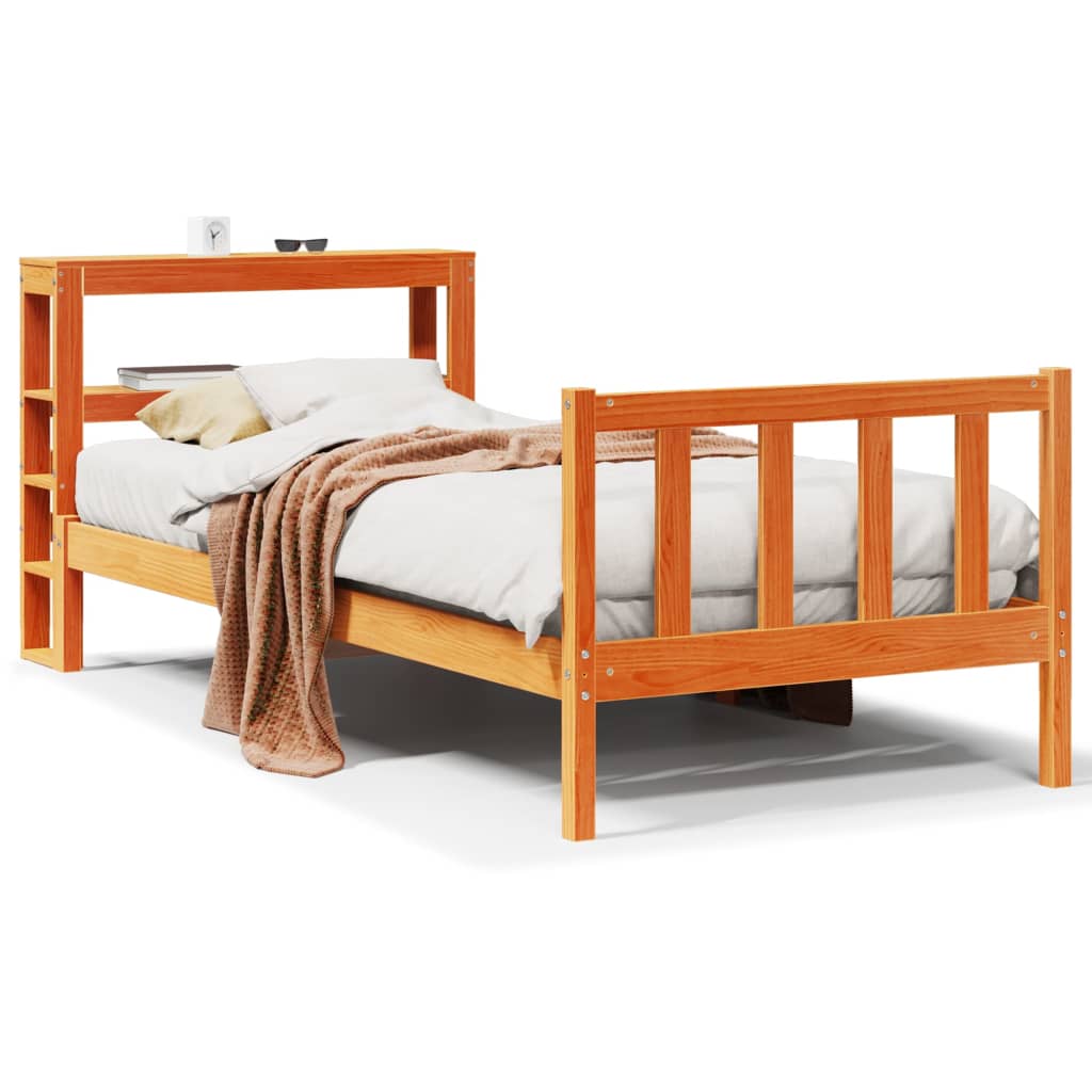 Wooden Bed Frame with Headboard without Mattress Wax Brown 100x200 cm