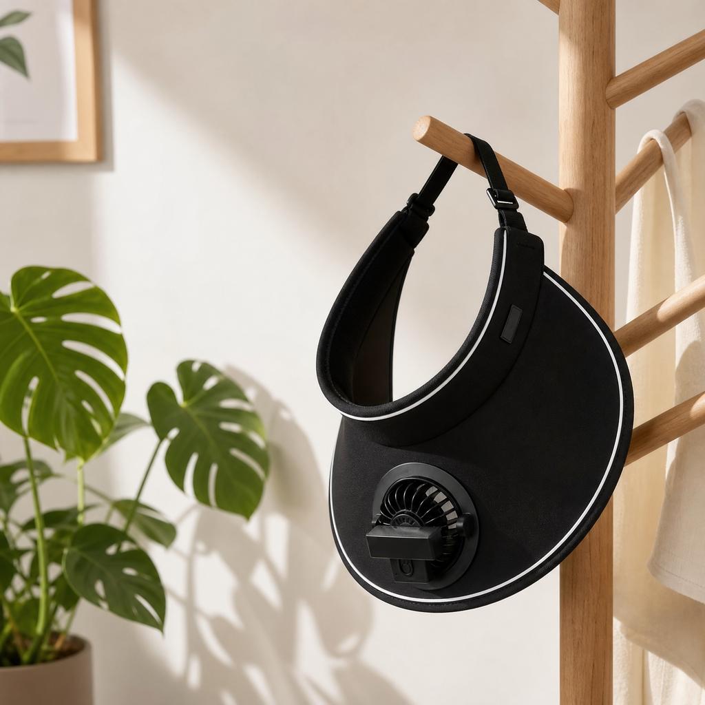 USB-wiederaufladbare Stoff-Sonnenblendenmütze mit eingebautem Ventilator, einstellbarer Luftstrom, drei Geschwindigkeitsstufen, leichte, atmungsaktive Kühlkappe für den Außenbereich
