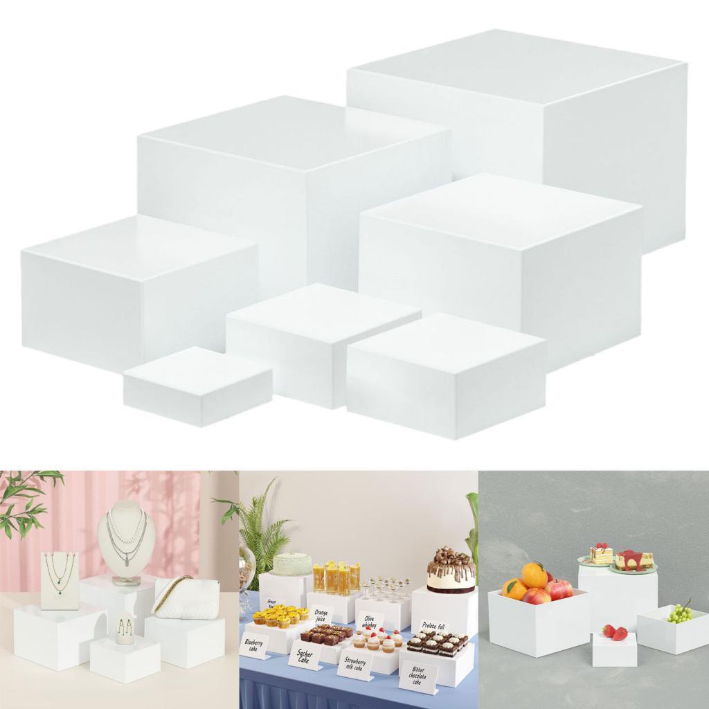 7x Acrylic Cube Display Box Riser 5 Sided for Collection Cosmetics Catering