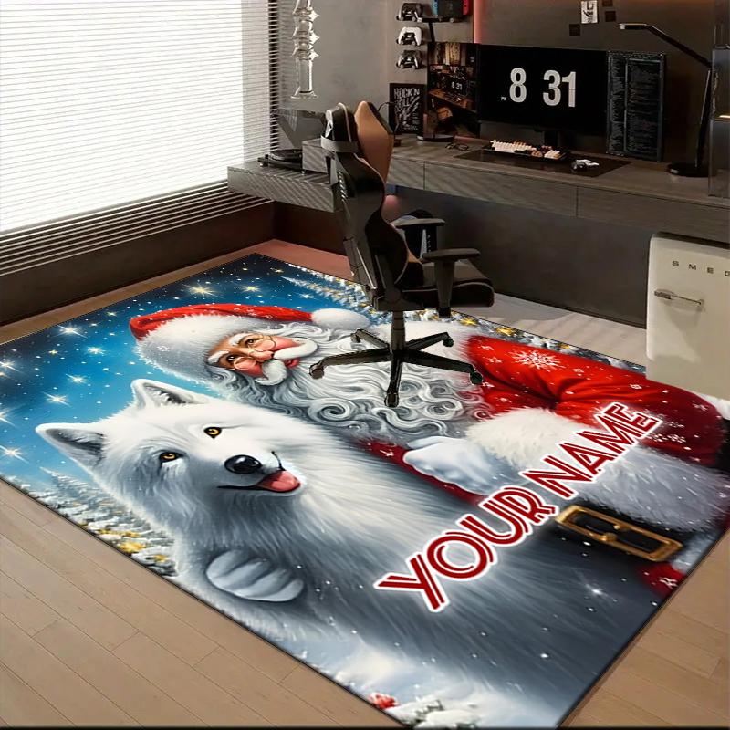 1PC Custom Name Santa Claus And Wolf Theme Floor Mat Ideal for Living Room, Game Rooms, Office, Bedroom,Floor Mat Playful Design122