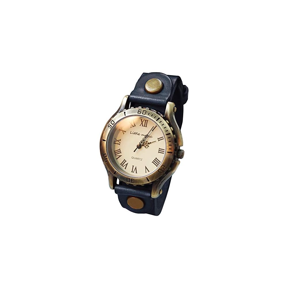 Little Magic Japan Leather Antique Style Watch Men s Women s Metal Allergy Friendly Navy M Size