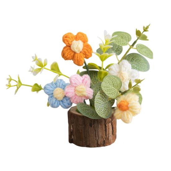 Handmade Crochet Potted Flower Artificial Knitted Flower Bouquet Forever Flower Gifts for Mother's