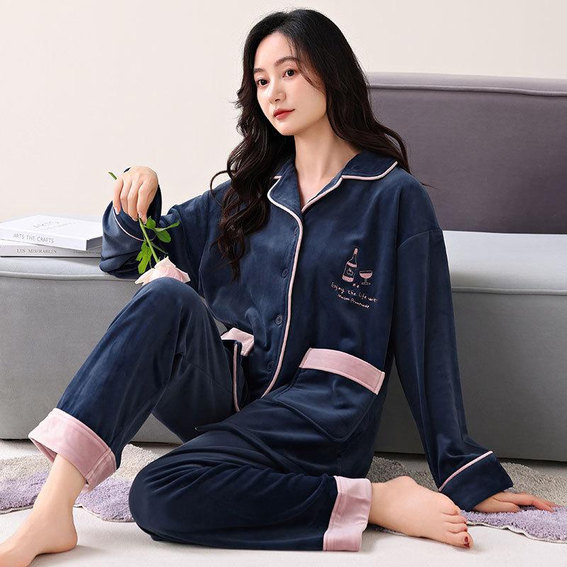 Autumn And Winter Women'S Thin Velvet Pajamas Women'S Island Velvet Warm Coral Velvet Loungewear Set Short Velvet