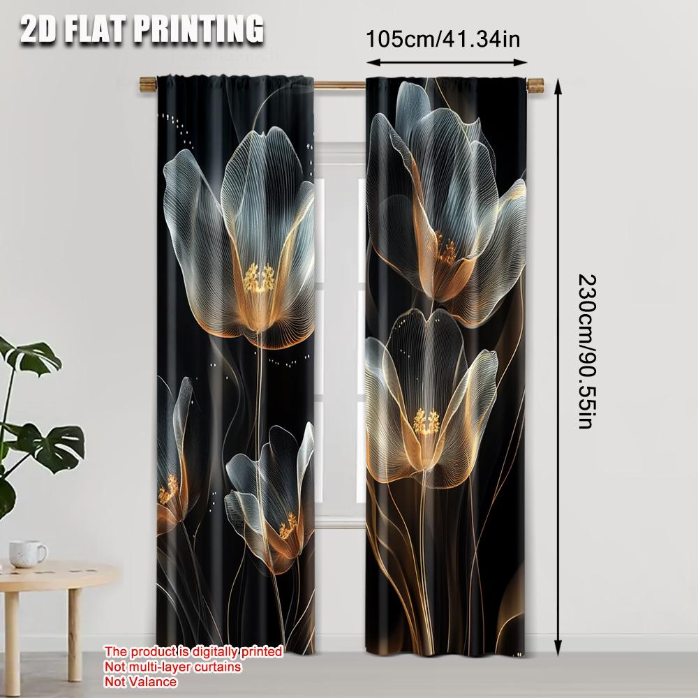 2pcs, Minimalist Curtains 2D Print Legant Semi-Sheer Floral Versatile Durable Polyester (without Rod) Stuff Clearance for Living