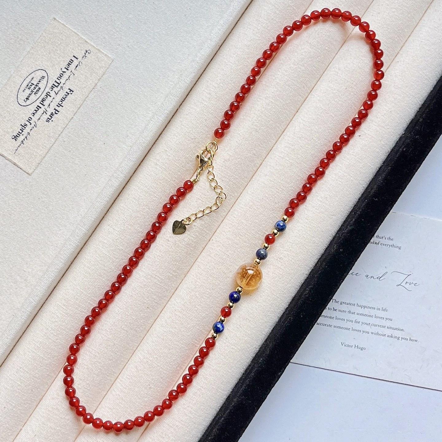Autumn And Winter Maillard Wind Natural Chalcedony Citrine Lapis Lazuli Collarbone Chain Necklace