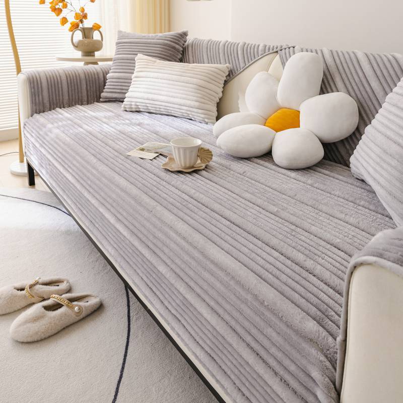 

Winter Striped Plush Sofa Cushion Milk Plush Warm Thickened Seat Cushion Simple Autumn and Winter Sofa Cover 90*160cm