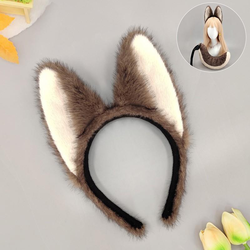 Furry Animal Ear Headband Tail Set Halloween Party Cosplay Costume Accessory Wolf Fox Style