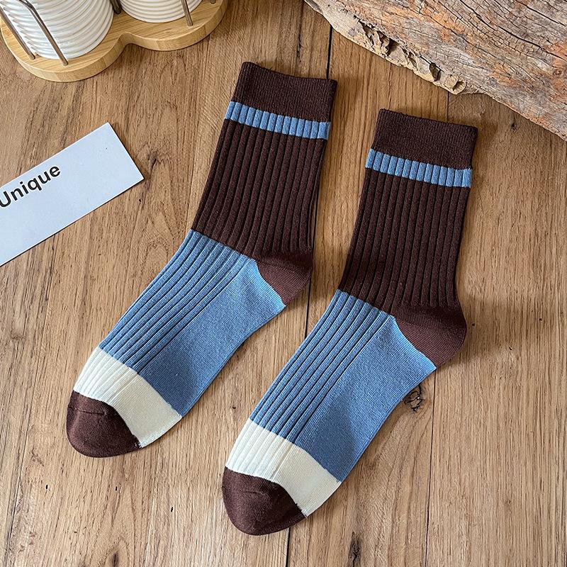 

Мужские осенне-зимние новинки однотонные повседневные носки-трубы из хлопка 1 pair синий/кофейный