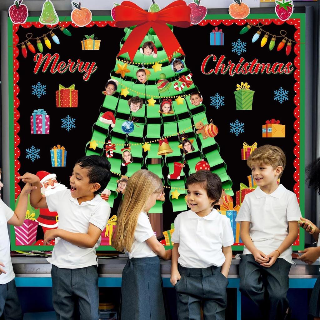3D Christmas Tree Bulletin Board Decorations for Classroom Santa Claus Bulletin Board Merry Christmas Winter Paper Cutouts for Kids Xmas Party School