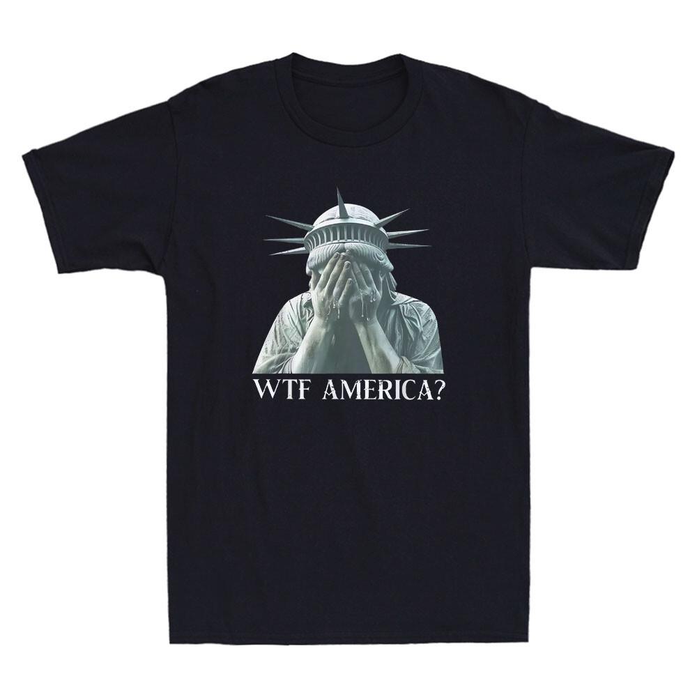 WTF America? Funny Statue of Liberty Crying Graphic Men's Short Sleeve T-Shirt