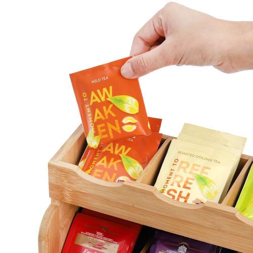 Lyellfe Tea Bag Organizer, Vertical Bamboo Tea Bag Holder, Tea Bag Tray Caddy, Holds 180 Tea Bags, 3 Tiers, Rustic Coffee Condiment Holder, Storage Ca