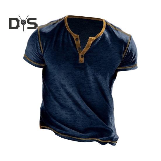 Pánské letní tričko Barevně ladící Slim Fit Knoflíček Výstřih do V Elastické Měkké Prodyšné Ležérní svetr Krátké rukávy Střední délka Denní Top