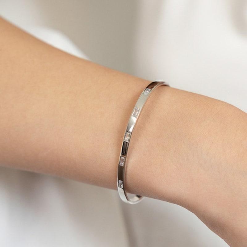 

TATIANA (925 Silver) Baguette Cubic Open Bangle BR2198 Original Rhodium