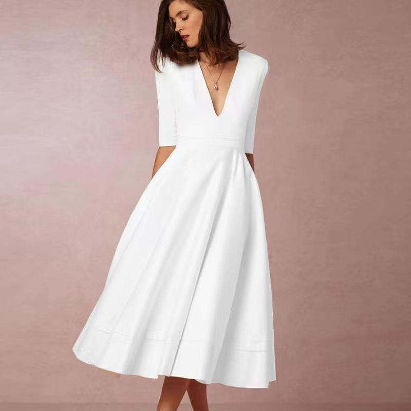Summer European & American Style Women's Sexy Deep V Short Sleeve Dress - High-End Fashion