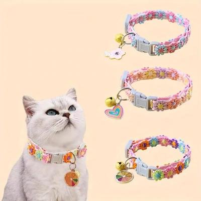 Adjustable Rainbow Lace Floral Collar with Bell for Small Dogs and Cats