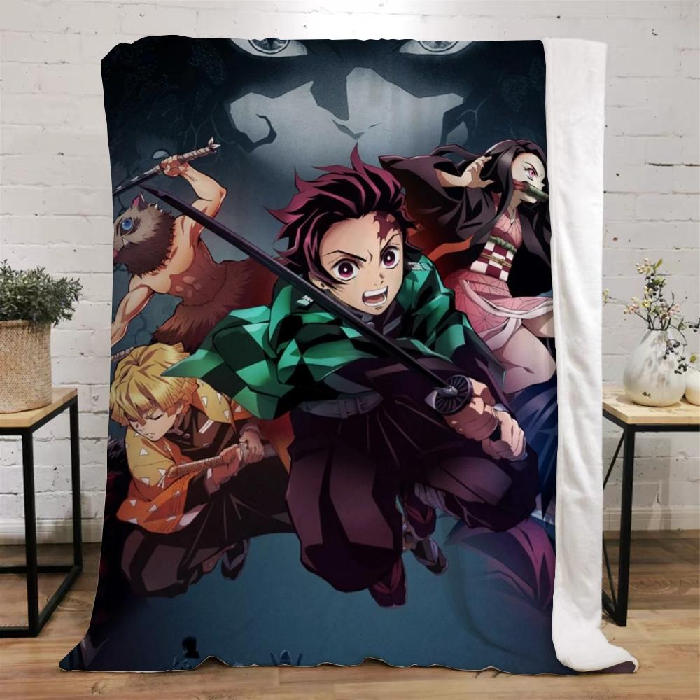 Demon Slayer Funny Blanket Bed Custom Blankets & Throw Microfiber Bedding Home and Decoration Beach Towel Knitted Plaid Knee Nap