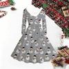 Women Christmas Print Midi Dress, Long Sleeve V‑Neck Furry Trim A‑Line Party Dress, Christmas Limited Edition